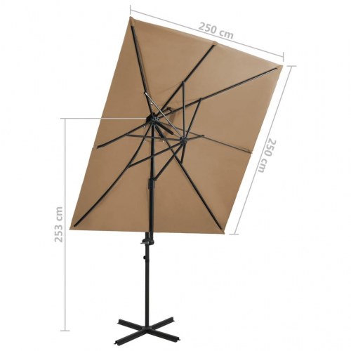 Hængeparasol med dobbelt top 250x250 cm gråbrun