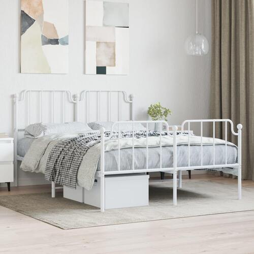 Sengeramme med sengegavl og fodgærde 140x200 cm metal hvid