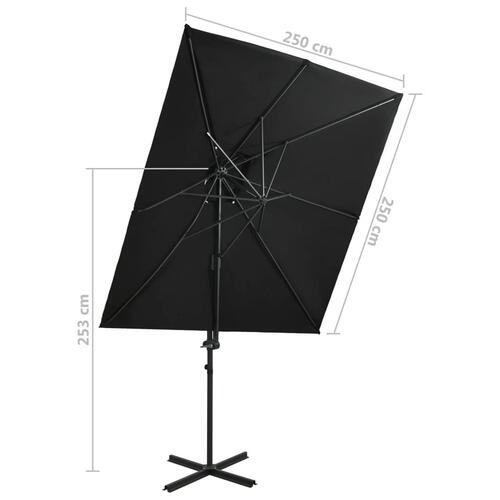 Hængeparasol med dobbelt top 250x250 cm sort