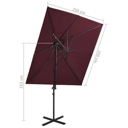 Hængeparasol med dobbelt top 250x250 cm bordeauxrød