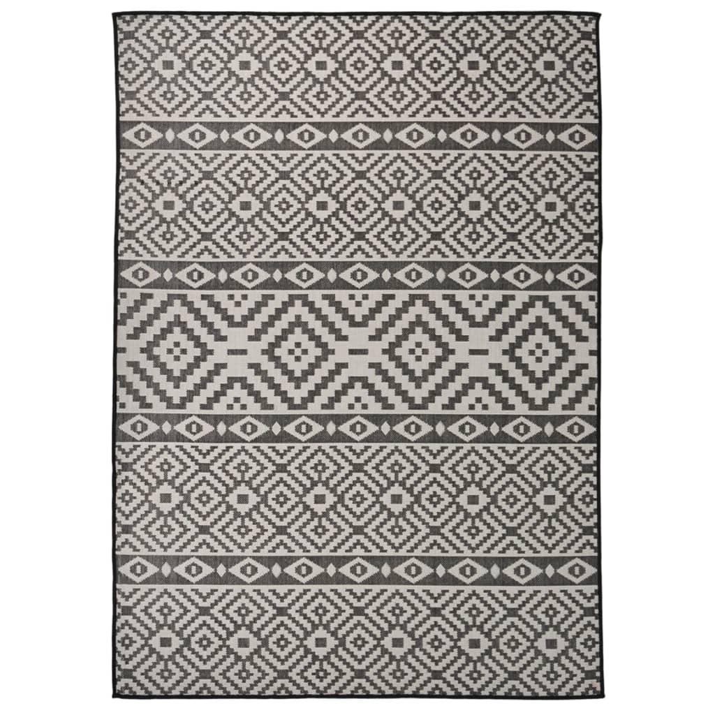 Fladvævet udendørstæppe 120x170 cm stribet sort