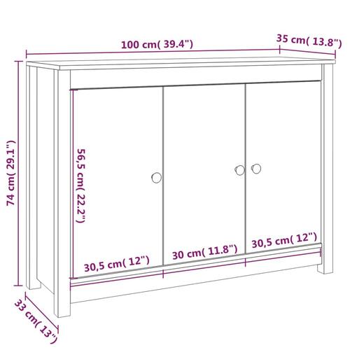 Skænk 100x35x74 cm massivt fyrretræ gyldenbrun