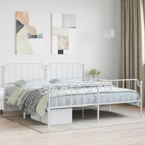 Sengeramme med sengegavl og fodgærde 193×203 cm - metal, hvid