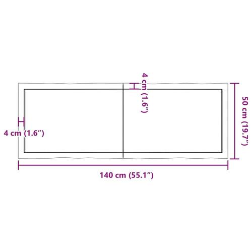 Bordplade 140x50x(2-6)cm naturlig kant ubehandlet massivt træ
