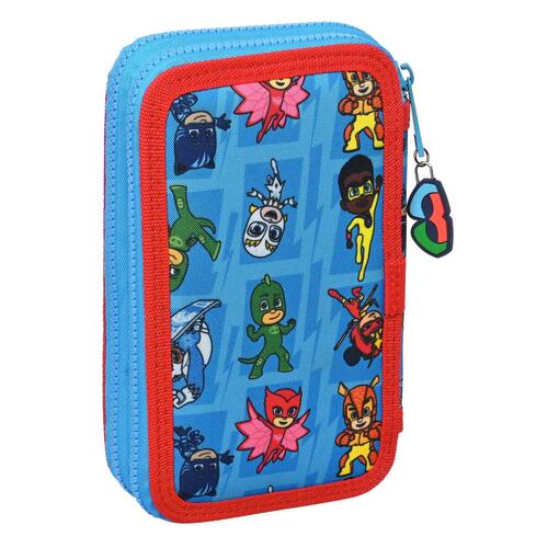 Dobbelt penalhus PJ Masks Blå 12.5 x 19.5 x 4 cm (28 Dele)