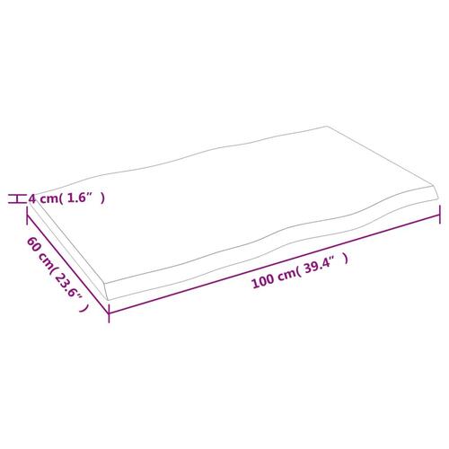 Bordplade 100x60x(2-4) cm naturlig kant behandlet træ lysebrun