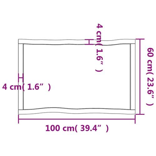 Bordplade 100x60x(2-4) cm naturlig kant behandlet træ lysebrun