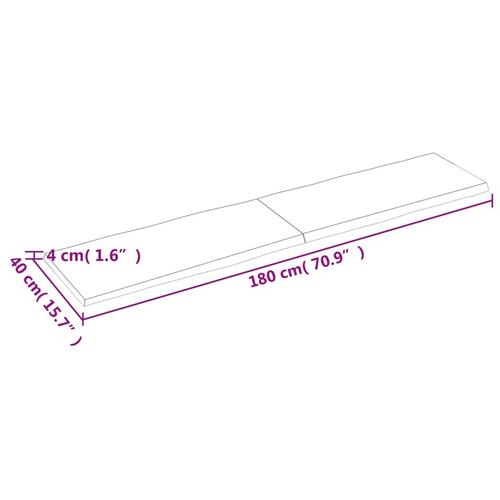 Bordplade 180x40x(2-4)cm naturlig kant ubehandlet massivt træ