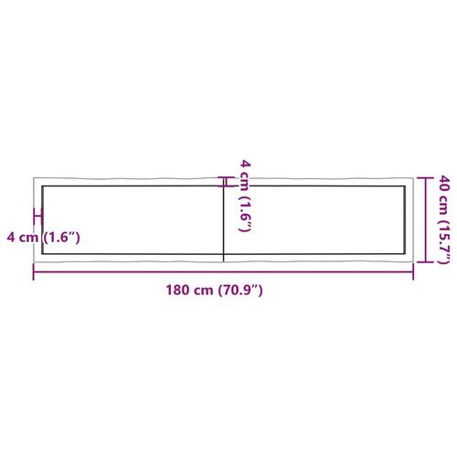 Bordplade 180x40x(2-4)cm naturlig kant ubehandlet massivt træ