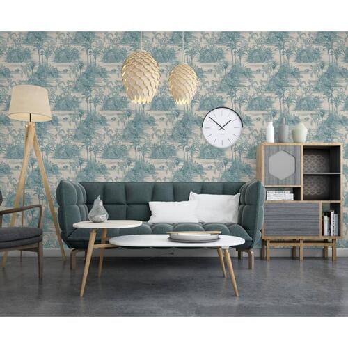 DUTCH WALLCOVERINGS tapet Tropical beige og lyseblå