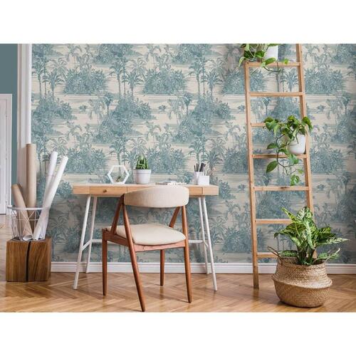 DUTCH WALLCOVERINGS tapet Tropical beige og lyseblå