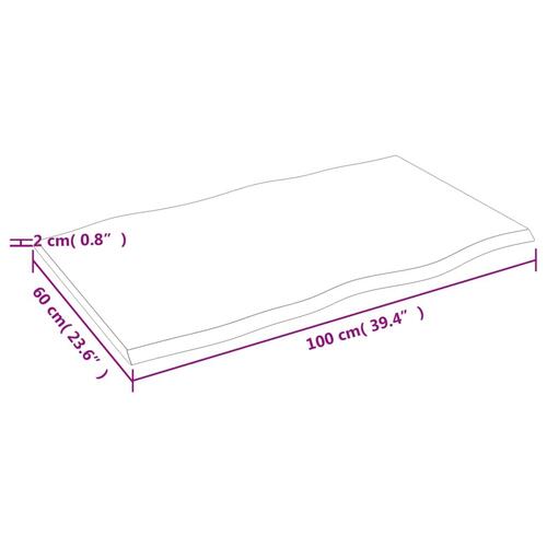 Bordplade 100x60x2 cm naturlig kant behandlet egetræ lysebrun