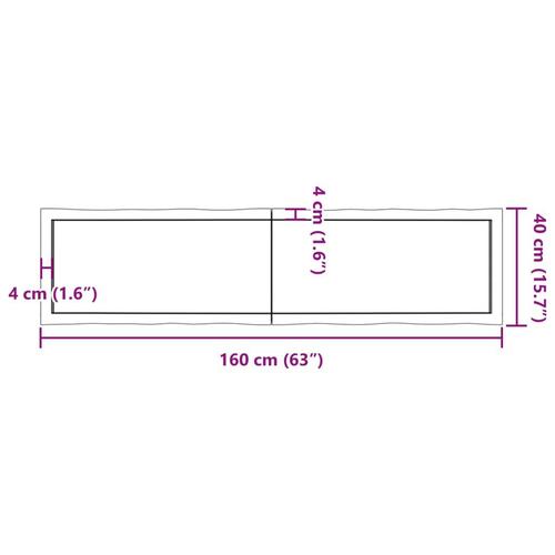 Bordplade 160x40x(2-6)cm naturlig kant ubehandlet massivt træ
