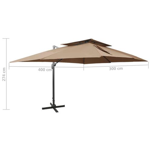 Hængeparasol med dobbelt top 400x300 cm gråbrun