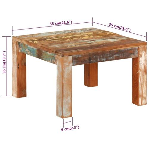 Sofabord 55x55x35 cm massivt genbrugstræ