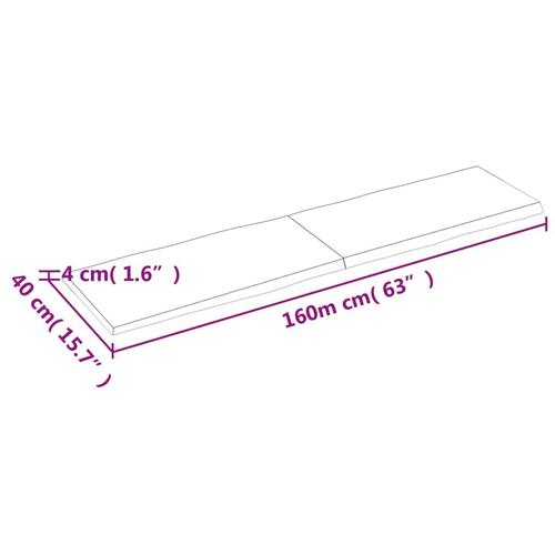 Bordplade 160x40x(2-4)cm naturlig kant ubehandlet massivt træ