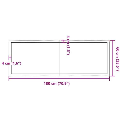 Bordplade 180x60x(2-4)cm naturlig kant ubehandlet massivt træ