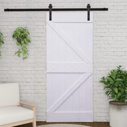 Skydedør med monteringssæt 80x210 cm massivt fyrretræ hvid