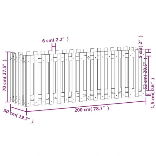 Højbed med stakitdesign 200×50×70 cm - massivt fyrretræ, sort