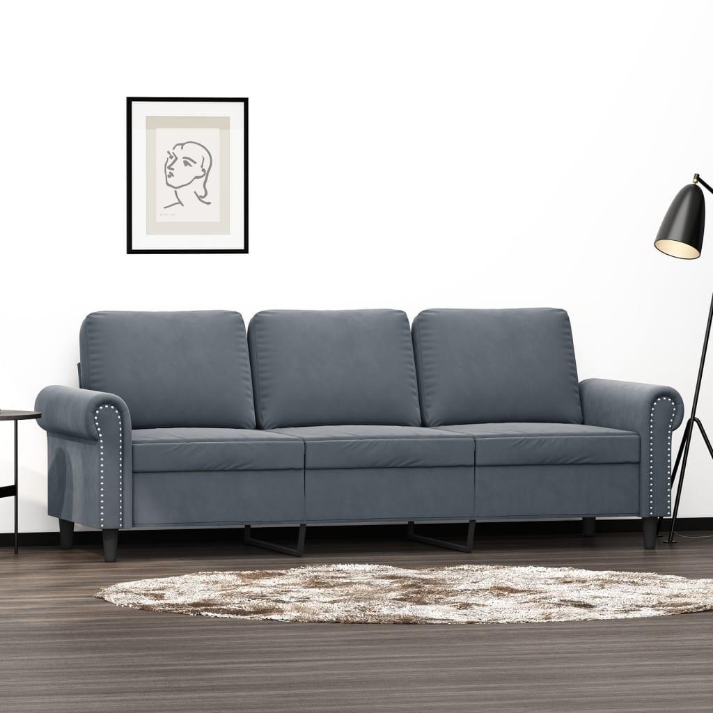 3-Personers Sofa Fløjl - 180 cm / Mørkegrå