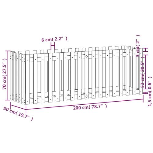 Højbed med stakitdesign 200x50x70 cm imprægneret fyrretræ