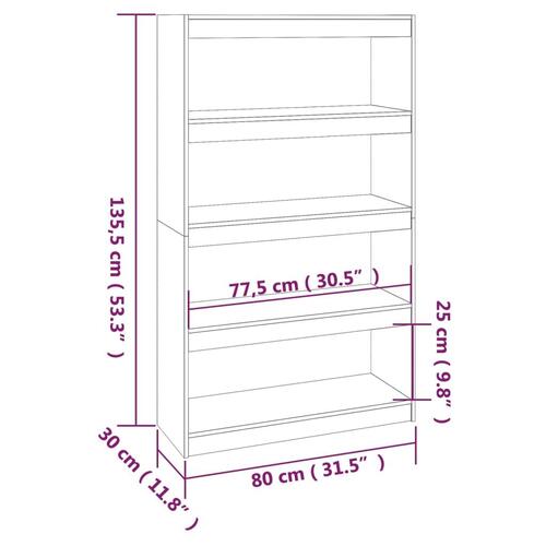 Bogreol/rumdeler 80x30x135,5 cm massivt fyrretræ hvid