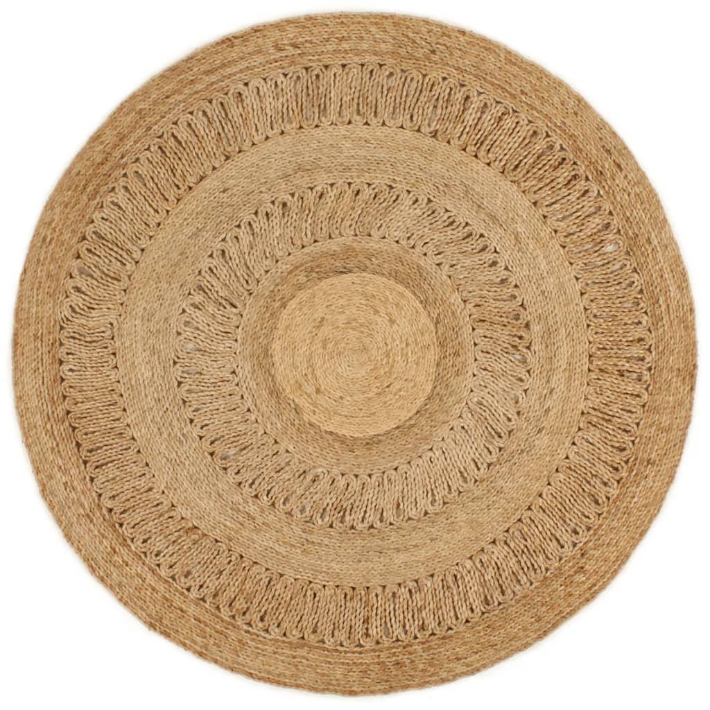 Gulvtæppe 120 cm håndflettet jute rundt