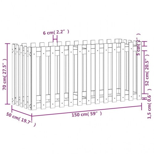 Højbed med stakitdesign 150×50×70 cm - massivt douglasgran
