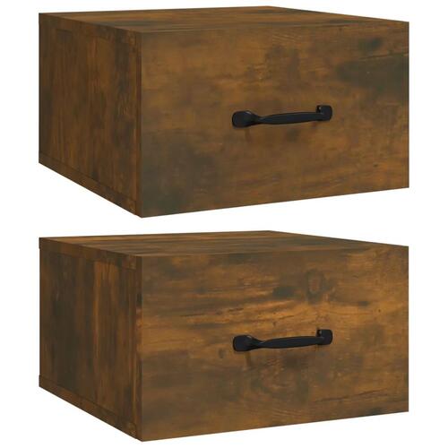 Væghængte sengeborde 2 stk. 35x35x20 cm røget egetræsfarve