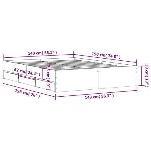 Sengeramme med skuffer 140x190 cm konstrueret træ sonoma-eg