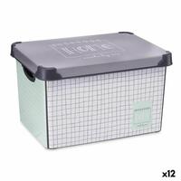 Opbevaringsboks med låg Home Millimeterpapir 22 L Grå Plastik 29 x 23,5 x 39 cm (12 enheder)