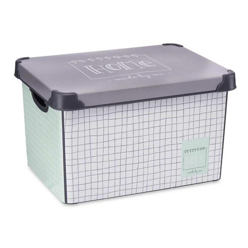 Opbevaringsboks med låg Home Millimeterpapir 22 L Grå Plastik 29 x 23,5 x 39 cm (12 enheder)