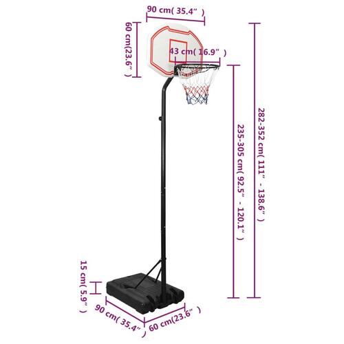 Basketballstativ 282-352 cm polyethylen hvid