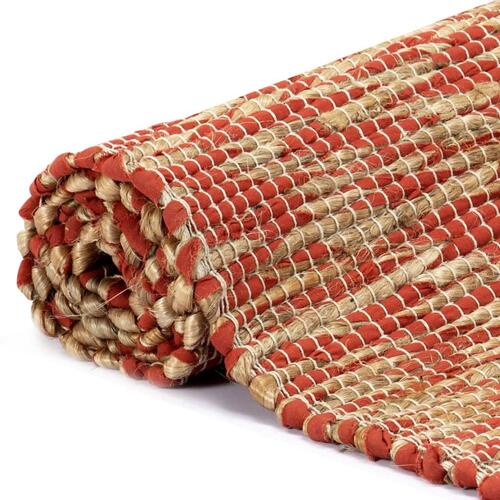 Håndlavet tæppe jute 80 x 160 cm rød og naturfarvet