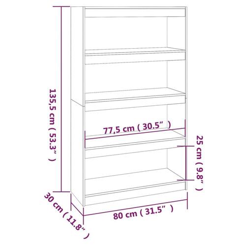 Bogreol/rumdeler 80x30x135,5 cm fyrretræ gylden brun