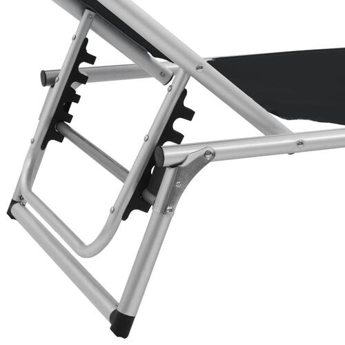 Foldbare liggestole m. baldakin 2 stk. aluminium textilene sort