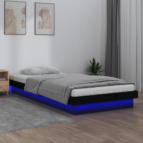 Sengeramme med LED-lys 90x190 cm Single massivt træ sort