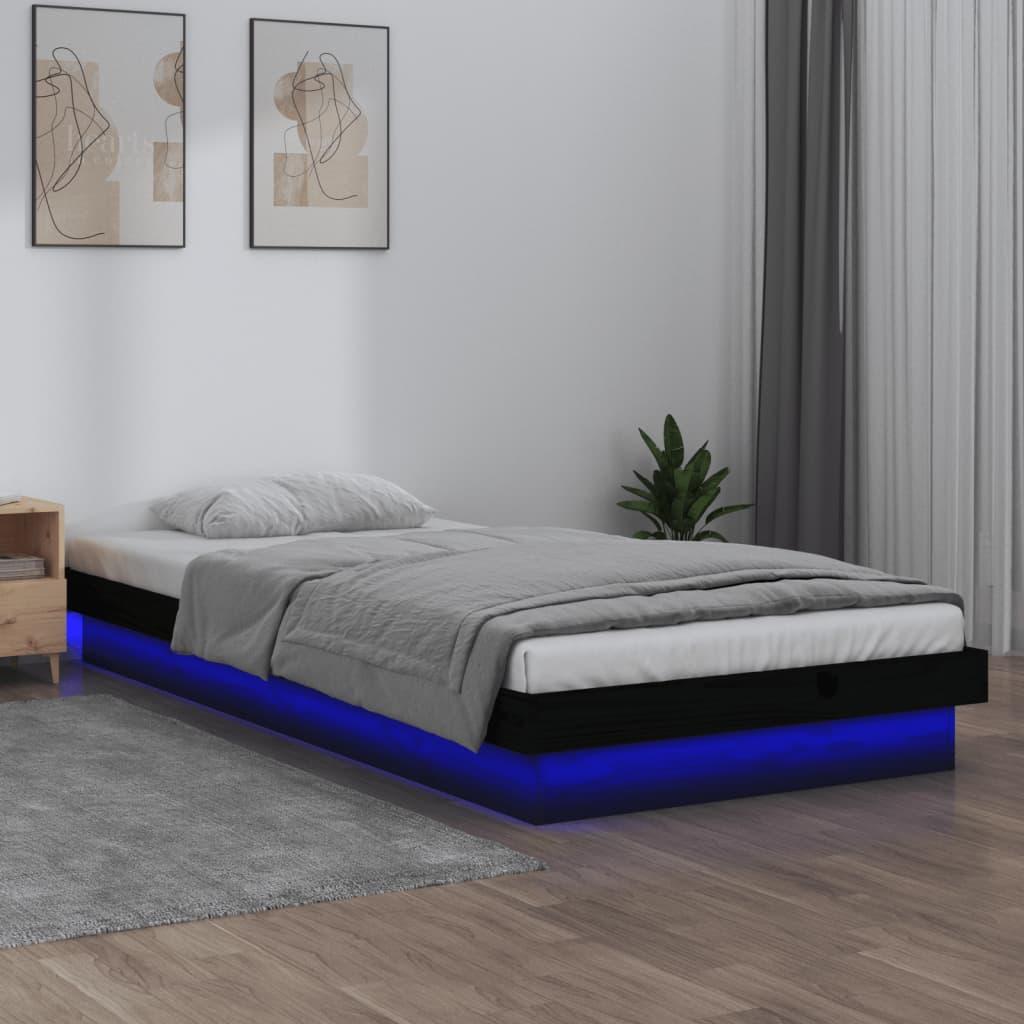 Sengeramme med LED-lys 90x190 cm Single massivt træ sort