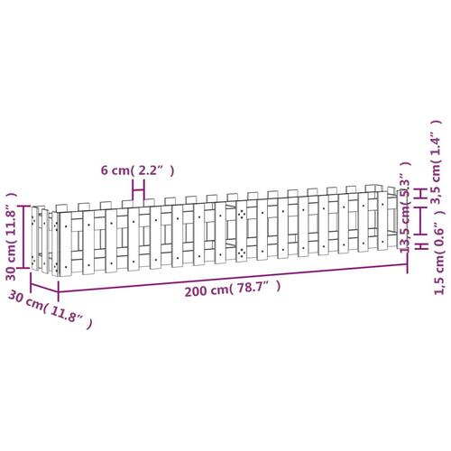 Højbed med stakitdesign 200x30x30 cm massivt fyrretræ