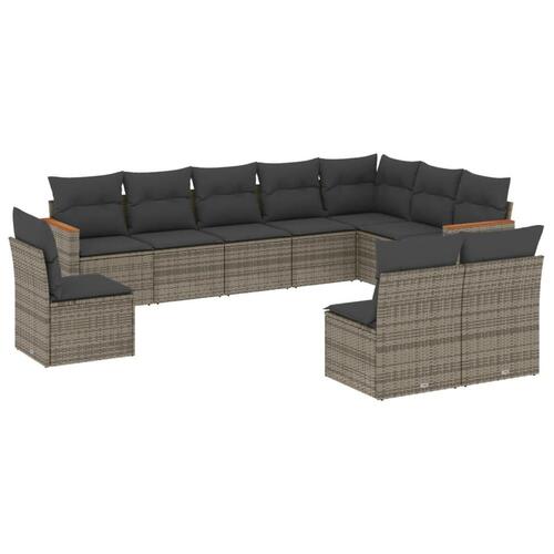Sofasæt til haven 10 dele med hynder polyrattan grå