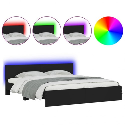 Sengeramme med sengegavl og LED-lys 180x200 cm sort