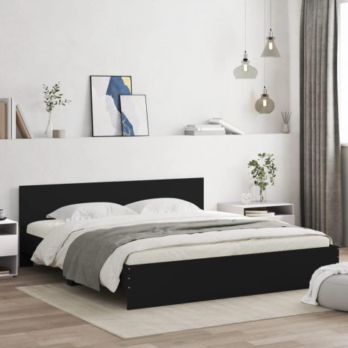 Sengeramme med sengegavl og LED-lys 180x200 cm sort