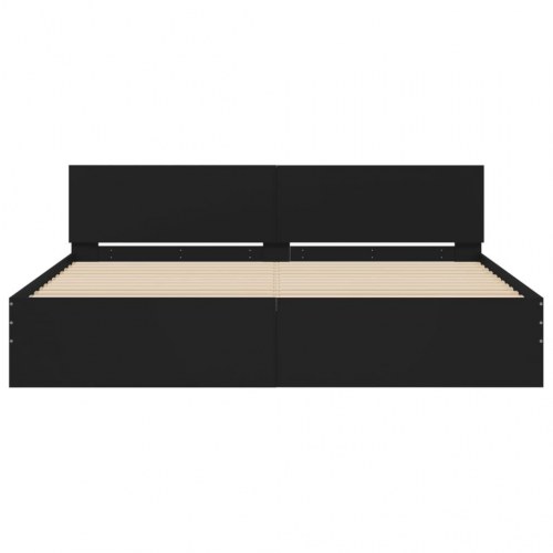Sengeramme med sengegavl og LED-lys 180x200 cm sort