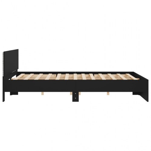 Sengeramme med sengegavl og LED-lys 180x200 cm sort
