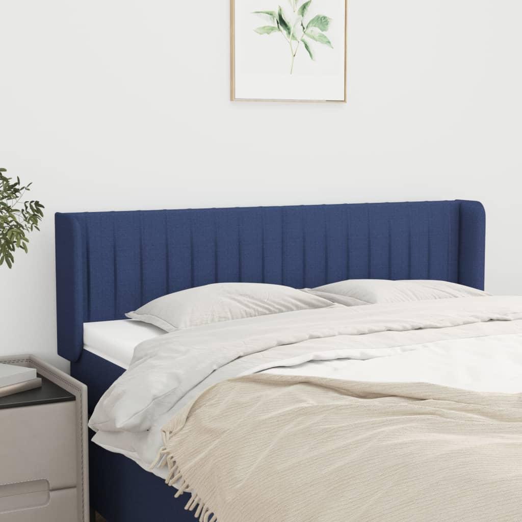 Sengegavl med kanter 147x16x78/88 cm stof blå