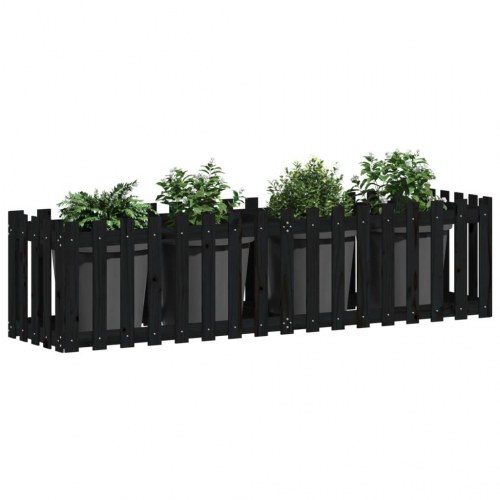 Højbed med stakitdesign 200×50×50 cm - massivt fyrretræ, sort