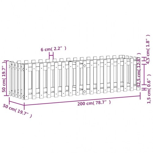 Højbed med stakitdesign 200×50×50 cm - massivt fyrretræ, sort