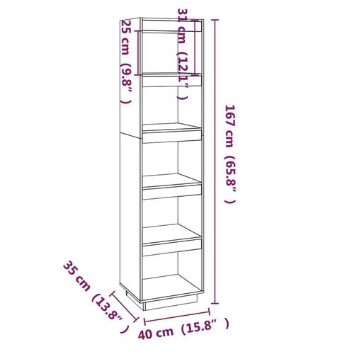 Bogreol/rumdeler 40x35x167 cm massivt fyrretræ hvid