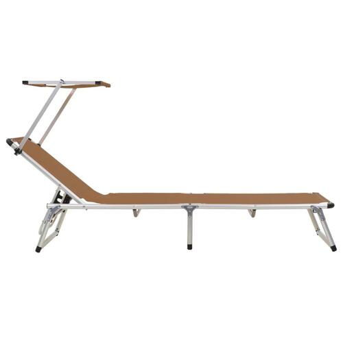 Foldbare liggestole m. baldakin 2 stk. aluminium textilene brun