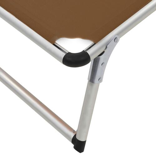 Foldbare liggestole m. baldakin 2 stk. aluminium textilene brun